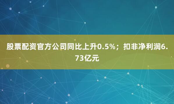 股票配资官方公司同比上升0.5%；扣非净利润6.73亿元